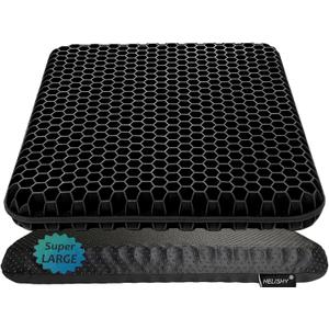 Gel Seat Cushion for Long Sitting(Super Large & Thick) - Wheelchair Cushion for Pressure Sores - Office Chair Car Seat Cushion for Coccyx, Sciatica, Back Pain - Egg Seat Cushion with Non-Slip Cover (Black)
