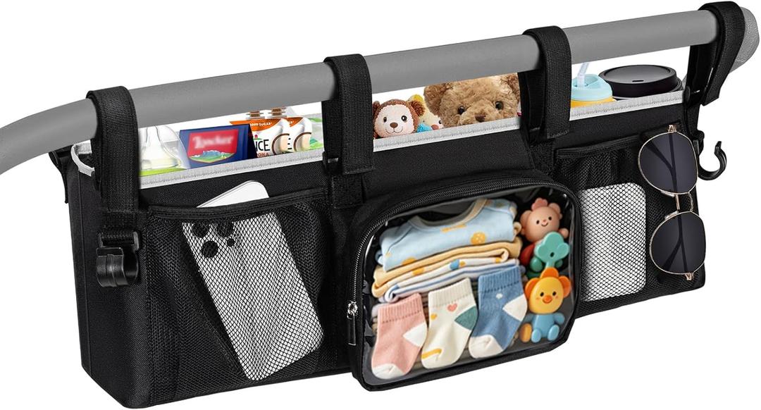 9 x Double Stroller Organizer for Bob Duallie Jogger City Mini GT2 and Jeep, Double Baby Stroller Caddy Accessories with 2 Cooler Pockets, Heavy Duty Parent Double Jogging Stroller Organizer (Empty Bag)