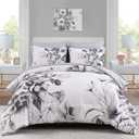 Floral Comforter Set King Size 7 Piece, Black Flower Bed in a Bag, Elegant Ink Comforter Bedding Set for All Season (Ink, 104"x90")