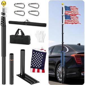 20 FT Tailgate Flag Pole Kit with Bag & US Flag
Portable RV Flag Pole，Dual Mounting Options, for Outdoor Tailgating, Camping, Black
