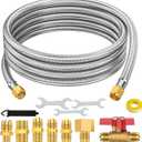 12 Feet 3/8 Propane Hose Extension, Braided Propane Tank Gas Line Hose, with Adapter, 3/8" Male Flare to 1/2" 1/4" 1/8" 3/8" 3/8" NPT Male, for Camper, RV, Camper, Grill, Griddle, Heated, Fire Pit