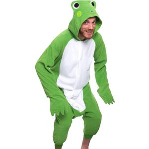 Funziez! Adult Onesie Halloween Costume Animal Dinosaur Shark Unisex Plush One Piece Cosplay Suit for Adults, Men and Women (Medium, Toad)