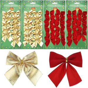 Shappy 48 Pcs Christmas Tree Bows Red and Gold Ribbon Bows, 2 x 2 Inch Mini Bows for Xmas Wreaths Tree New Year Decoration