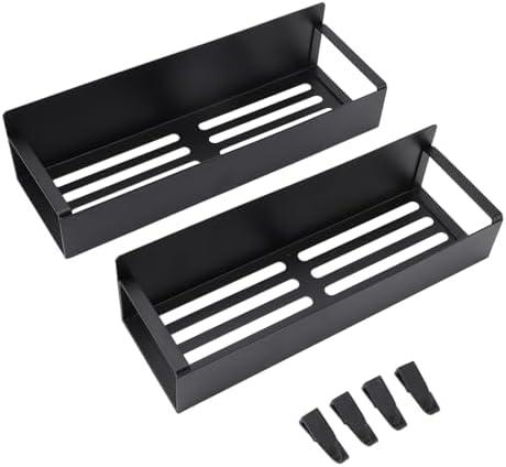 Yosoo 4PCS Magnetic Rack for Refrigerator with 4 Removable Hooks, Strong Magnetic Shelf for Holding Jars Bottle, Fridge Organizer Storage, No Drilling Required (Black)