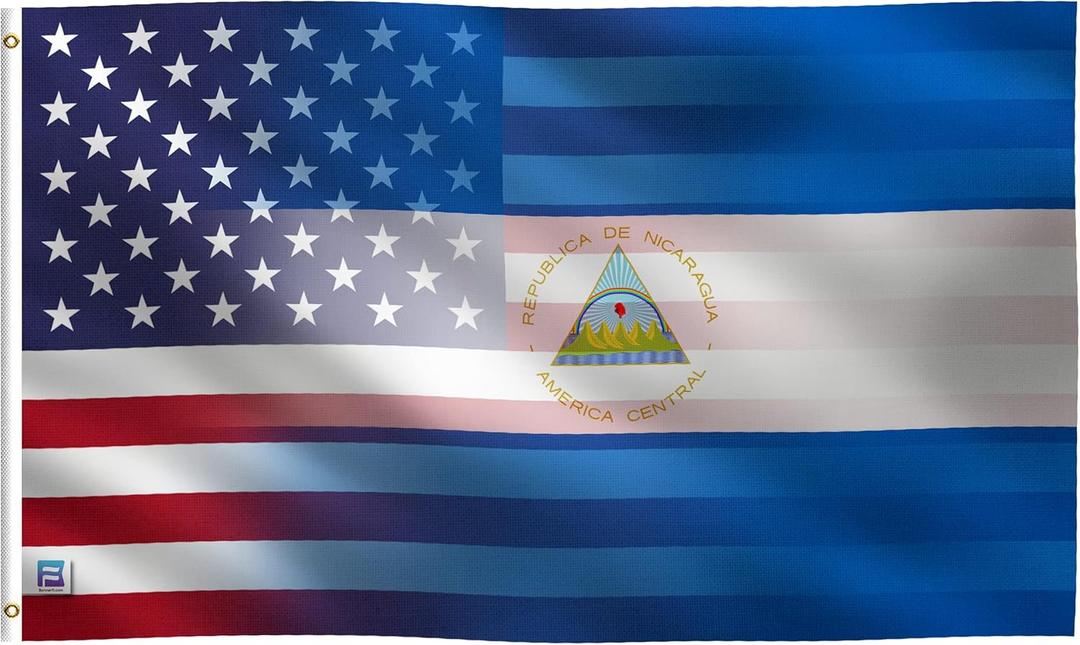 3x5 ft Nicaraguan American Hybrid Flag: 100% Polyester Banner, Brass Grommets & Strong Canvas Header, For Use Outdoor or Indoor