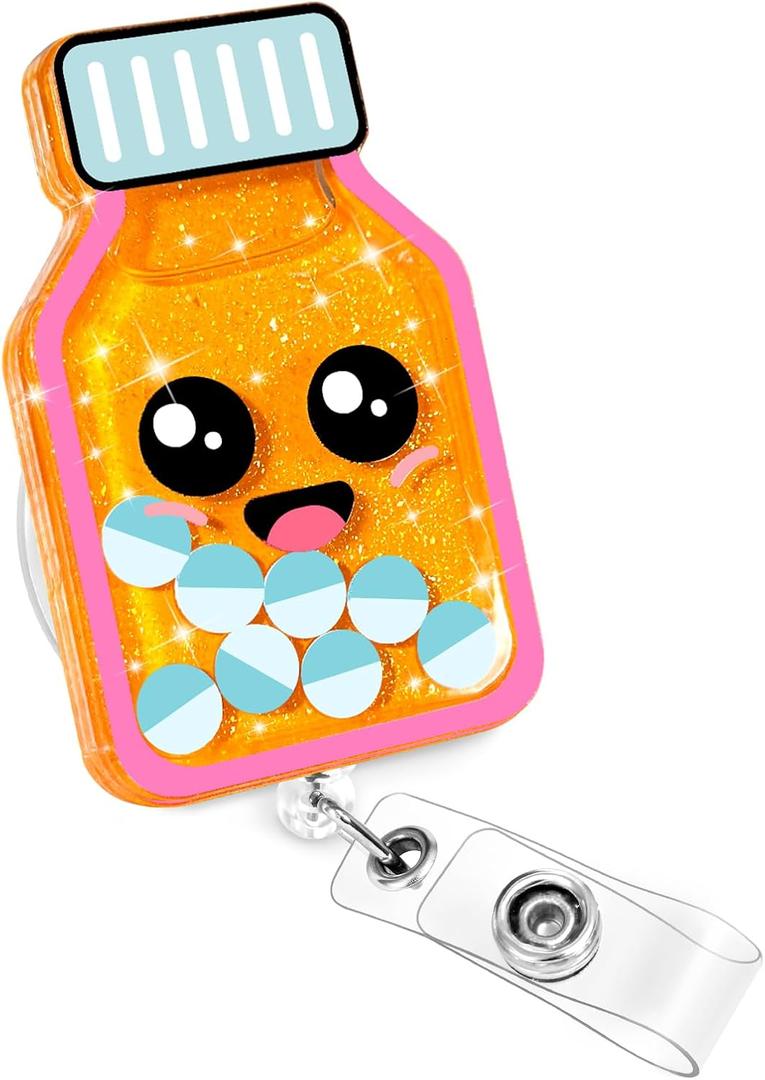 Besoar Pharmacy Tech Shaker Nurse Badge Reel - Nursing Badge Holder Retractable with ID Clip,Funny Pill Bottle Name Tag Card Accessories with Alligator Clip for Nurse Student Work Hospital