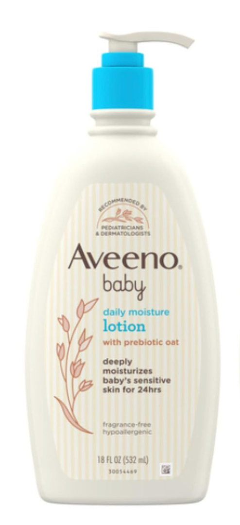 Aveeno Baby Daily Moisture Body Lotion for Sensitive Skin, Hypoallergenic Moisturizing Baby Lotion with Nourishing Oat to Deeply Moisturize Baby's Skin, Fragrance-Free, 18 fl. oz