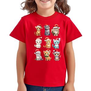 Kids Christmas Shirts Boys Girls Toddler Santa Hat Dogs Cats Print Short Sleeve T-Shirt Top (Red)