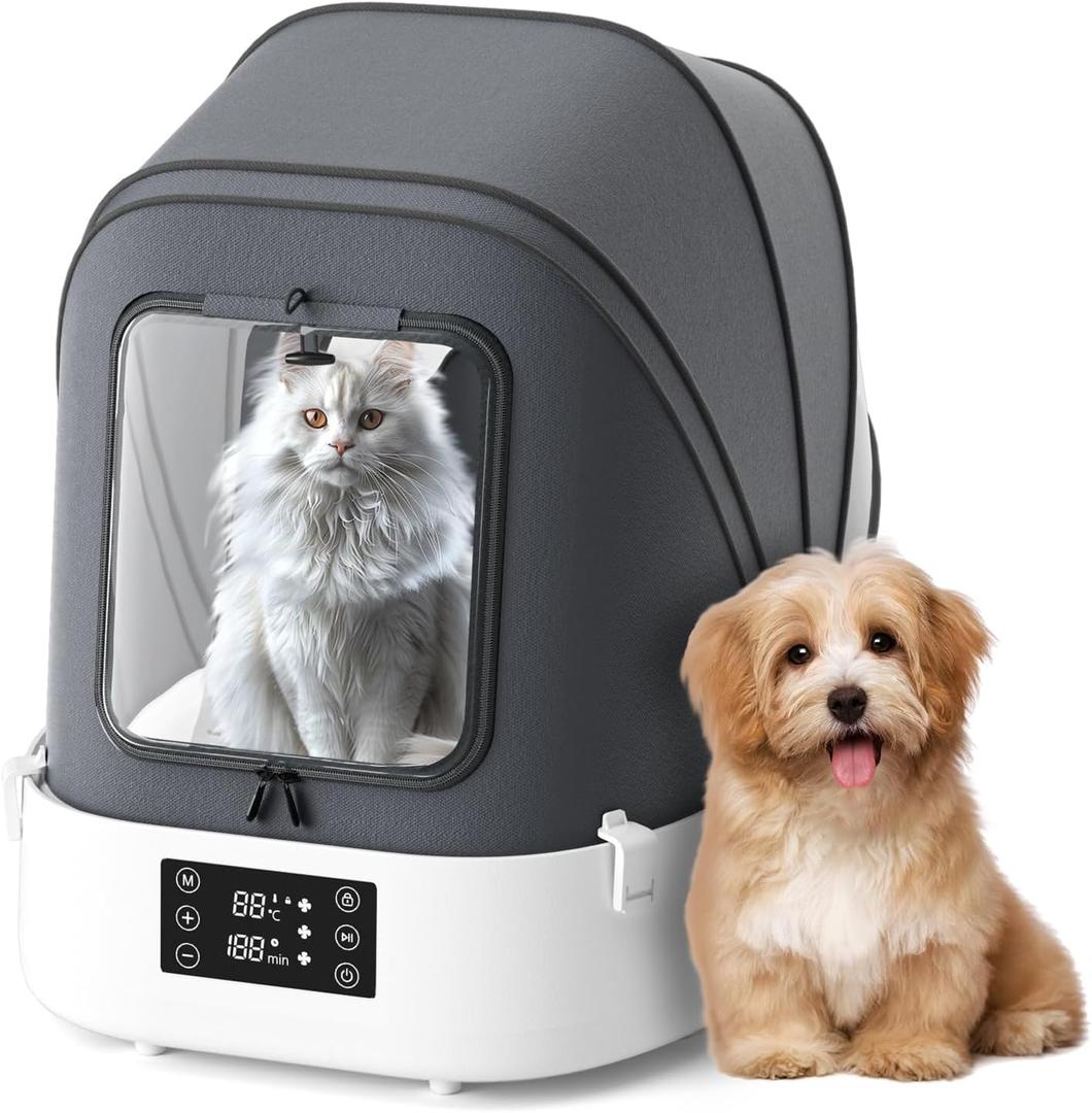 Automatic Pet Dryer Box, 60L Foldable, 360Quiet Airflow, Temperature/Time Control  Grooming Hair Blower for Dogs, Cats & Puppies