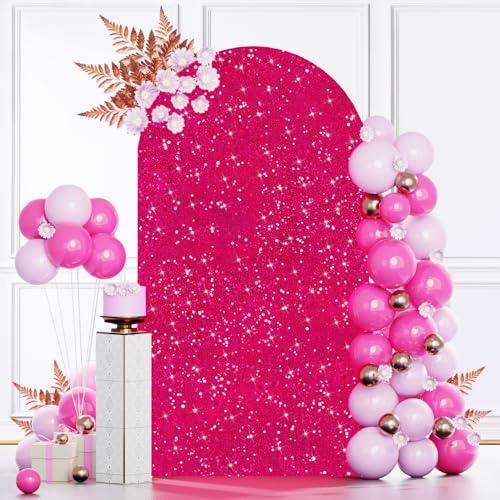 MODFUNS Sequins Arch Cover Hot Pink Spandex Arch Cover 6.6ft Shimmer Arch Cover Spandex Arch Stand Cover 2-Sided Use Stretchy Cover Elegant Wedding Arch Backdrop Cover for Party Banquet Decoration