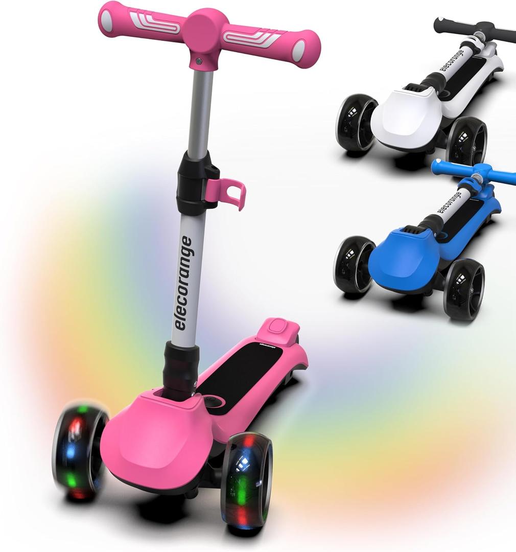 Elecorange T200/T500 Balance Electric Scooter for Kids Age 4-9, 2 Types Front Wheels, Electric Horn, Full Body Lights Up, Wide Deck, 5Mph Safe Speed, 70min Riding, Foldable Kick Scooter Boys & Girl (T200-Entry level)