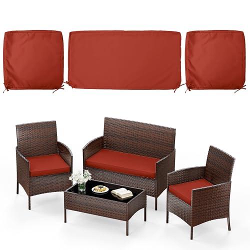 Pakunoda 3 Pack of Outdoor Seat Cushion Replacement Set Suitable for 4 Pieces of Wicker Rattan Furniture Terrace Guest Set Sofa Chair (36x18x2, 18x18x2), Only Cover