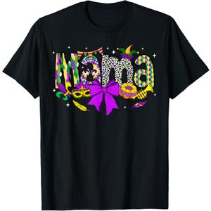 Mama Coquette Bow Mardi Gras Women Mom Mother Carnival T-Shirt (Small, Black)