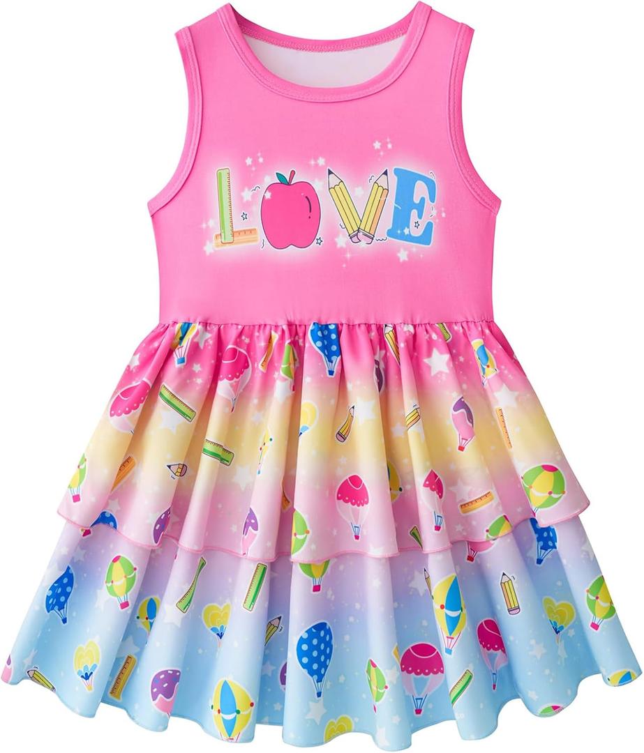 LQSZ Girls Dress Easter Cartoon Summer Vest Sleeveless Tutu Princess Casual Dresses for Kids 2-12 Years (Pink, S)