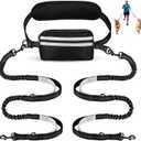 Hands Free Dog Leash with Pouch, Dual Attachment for Two Dogs, Retractable Bungee with Double Padded Handles, Waist-Mounted for Running,Walking, Jogging Friendly Dog Accessories (Black/Silver Gray)