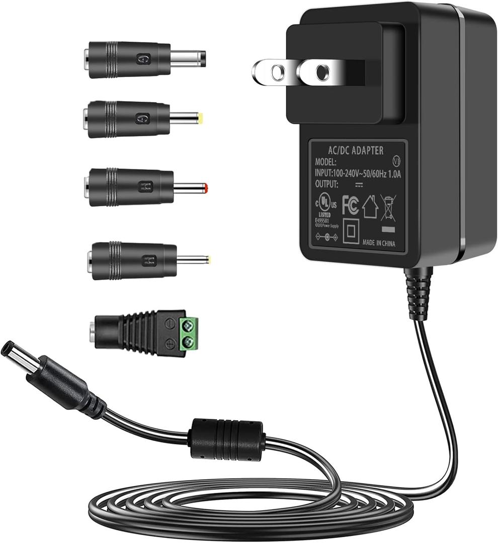 TKDY 24V DC Power Supply Cord 100-240V AC to DC 24 Volts, Compatible with 24Vdc 1.5A 1500mA 1A 1000mA 0.5A 500mA 0.1~1.5A Power Adapter, with 5 Tips. (Not Compatible 24V Battery Charger).
