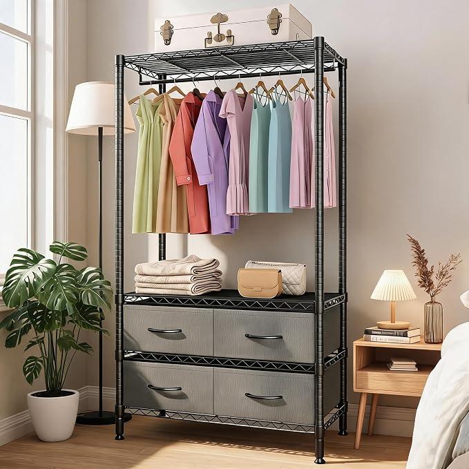 Garvee Freestanding Clothes Rack with Drawers and Adjustable ShelvesHeavy-Duty Garment Rack, Portable Closet Organizer, For Bedroom Dorm Apartment, Hanging Cloth Storage