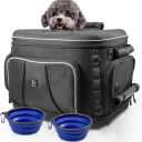 Motorcycle Dog/Cat Carrier Portable Pet Voyager Carrier Crate Travel Luggage Bags Load Capacity 20lbs for UTV/ATV Rear Seat or Harley Touring Trike Models Passenger Seat with Sissy Bar Straps