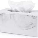 Essentra Home Rectangular Tissue Box Cover, White Marble Heavy Facial Tissue Holder Blanc Collection (White)