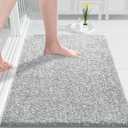 Yimobra Bathroom Rugs Mat, Extra Soft Comfortable Bath Rugs, Non-Slip, Water Absorbent and Thick Bathroom Floor Mats, Machine Washine, Shaggy Rugs for Shower Bathtubs, 32" x 20", Grey&White