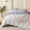 Comforter Set Queen Striped Blue 100% Soft Washed Microfiber Jacquard 3 Pieces Striped Bedding Sets Blue White Comforter for All Seasons and 2 Pillowcases Comfort Breathable (Queen(90"x90")), Blue Striped
