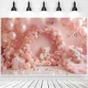 7x5ft Pink Flower Birthday Backdrop Sweet Floral with Butterflies Balloons Photography Background for Baby Girl Newborn 1st 2nd Birthday Baby Shower Cake Smash Decoration Banner