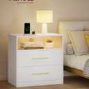 VASAGLE Custos Collection - 23.6 Inch Wide Nightstand with Charging Station, LED Lights, Modern Night Stand, Side End Table with Drawers, Open Shelf, 2 AC Outlets USB Ports, Cloud White, 1 PACK