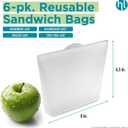 Home Logic Reusable Sandwich Bags - Set of 6 Clear Silicone Freezer Bags, Airtight Leak Resistant Reusable Zip Bags for Kitchen Home Food Prep, Microwave & Sous Vide Safe