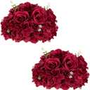 NUPTIO Flower Balls for Centerpieces Wedding: 2 Pcs 11.8 inch Diameter Artificial Flower Ball Arrangement Bouquet Centerpiece for Tables - Burgundy Fake Rose Flowers for Wedding Decor