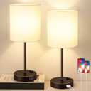 Lynnoland 2 Pack Touch Control Table Lamps with 2 USB & AC Outlet, 3-Way Dimmable Bedside Nightstand Lamps for Bedroom Living Room Nursery, 800 Lumens 3000K Warmlight Bulbs Included (White & Brown and Gold(Base)-Two 3000K Bulbs)