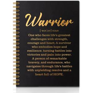 Warrior Definition Gold Foil Hardcover 160 Pages Blank Spiral Notebook, Recovery Cancer Survivor Gifts, Warrior Gifts for Women Men, Motivational Gifts for Coworker, Cheer Up Gifts for Employee