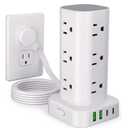 Power Strip Tower with Multiple Outlets, Flat Plug Surge Protector Tower Extension Cord with 12 AC Outlets 4 USB Ports (2 USB C), 6FT Cord Power Tower Surge Protector for Home Office Dorm Room, White