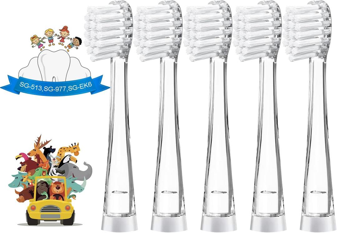 TEETECK 5 Pack Kids Toothbrush Replacement Heads Compatible with SEAGO,SG-977,SG-513,SG-2139,Compatible with Brush-Baby WildOnes/KIDZSONICNot BabySonic Series,Compatible with Dada-Tech,DT-BB1, DT-K6 (18-36 Months)