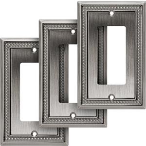 Henne Bery Sunken Pearls Heavy Duty Decorative Wall Plate Switch Plate Outlet Cover (Single Decorator, 3 Pack, Heirloom Silver)