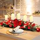 Christmas Tabletop Centerpiece 30 Inch Christmas Poinsettia Candle Holder with 5 Candle Artificial Table Decorations with Red Berries Gold Plants(Bowknot)