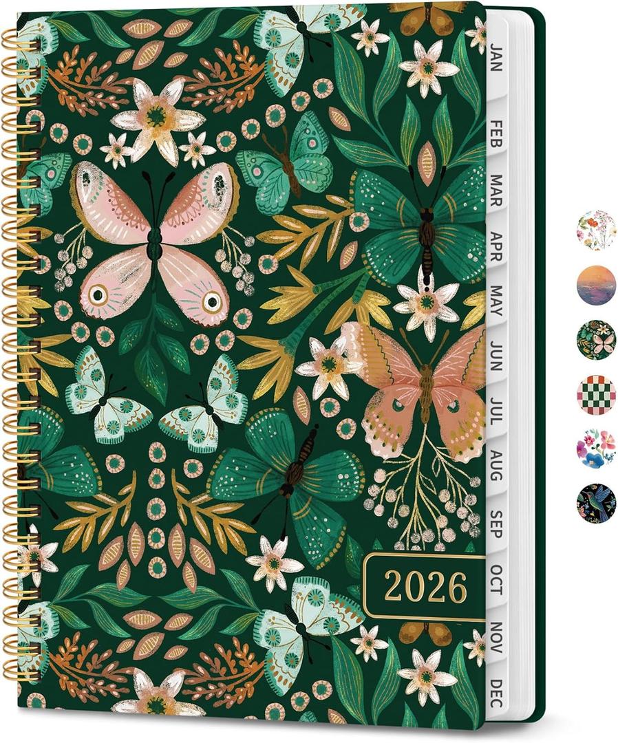 2026 Planner, Weekly and Monthly Calendar Planner for Women, Jan 2026 - Dec 2026, Hardcover Planning Agenda book with Tabs, Spiral Bound, Inner Pocket, Perfect for School Office Supplies, 6.3" x 8.5" - Butterfly