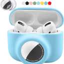 2 in 1 Protective Case Compatible with Apple Airpods Pro 2nd/1st Generation & Airtag Case Combo, Soft Silicone Protective Cover with 2 PCS Screen Protector, Shock-Proof Anti-Scratch(Blue)