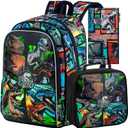 CCJPX 3PCS Dinosaur Backpack for Boys, 16 Inch Water Resistant Preschool Bookbags, Cool Kindergarten School Backpacks and Lunch Box