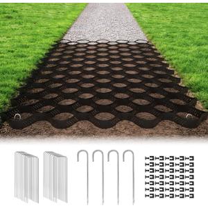 Gravel Grid 2'' Depth with Metal Stakes, 6.6x33 FT Geogrid for Gravel Driveway 2200 lbs per Sq FT Erosion Control Ground Grid Gravel Stabilizer Grid for Driveway, Parking Lot, Slope, Walkway, Patio