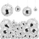 54 Pieces Mini Disco Ball Decor Ornaments, 4 Sizes Glitter Silver Small Hanging Mirror Disco Ball Decoration with Rope for Christmas Tree, Cake Topper, Music Prom, Party, Wedding
