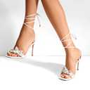 DREAM PAIRS Lace Up High Heels Stilletos Heels for Women Strappy Gladiator Open Square Toe Fashion Dressy Wedding Bridal Pumps Sandals, Size 9.5