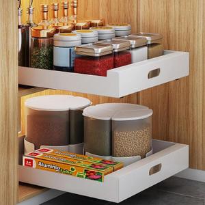 2 Pack Pull Out Drawers for Cabinets, 10" W Pull Out Cabinet Organizer Adhesive Sturdy Carbon Steel, Pull Out Shelves for Kitchen, Pantry and Bathroom Vanity, 10" W x 16.9"D x 3.1"H