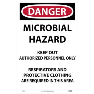 NMC D895 DANGER - MICROBIAL HAZARD Security Sign - [Pack of 100] 17in. x 11in. Paper Danger Sign with Black/White Text on White/Red Base