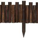 Worth Garden Wooden Staggered Short Fence - 8 in. H. x 3.7 ft. L. Burnt Wood Finish Outdoor Landscape Edging Flexible Decorative Border - Garden Yard Flower Bed Tree Fence - Stakes 4 in. Height