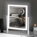 HIEEY Lighted Makeup Mirror, 14.1" x 12.1" Hollywood Vanity Mirror with Lights, Three Color Lighting Modes, and 5X Magnification Mirror, Smart Touch Control, 360Rotation (White,Gift Box)