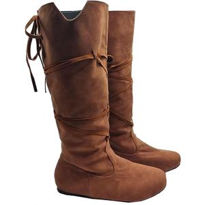 Unisex Renaissance Boots Men's Medieval Cosplay Boots Women Halloween Vintage Stage Pirate Viking Tied Boots Shoes (Brown)