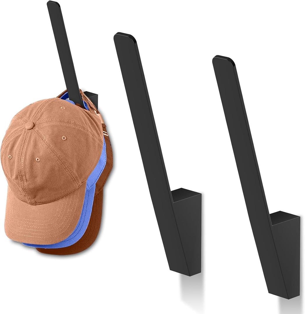 3 Pack Hat Racks for Baseball Caps - Metal Hat Holder for Wall, Hat Storage Organizer for Ball Caps, Heavy Duty Hat Hangers Strong Adhesive/Wall Drilled for Closet, Bedroom, Door, Home (Black)