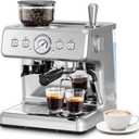 Kismile Espresso Maker with Grinder, 15 Bar Automatic Espresso Machine with Removable Water Tank, Milk Frother Steam Wand for Latte & Cappuccino, Professional Coffee Machine for Home (Stainless Steel)