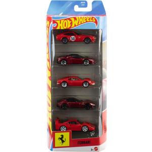 Hot Wheels Toy Ferrari Cars, Die-Cast 5-Pack in 1:64 Scale, Officially Licensed Set of 5 Ferrari Collectible Vehicles for Play or Display