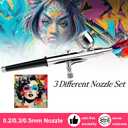 MADETEC Professional Nail Art Airbrush Kit with Compressor - 3 Adjustable PSI (25/35/48), Stable Pressure, 0.2/0.3/0.5mm Nozzles, Non-Clogging for Nail Art, Painting, Model, Cake ect Black